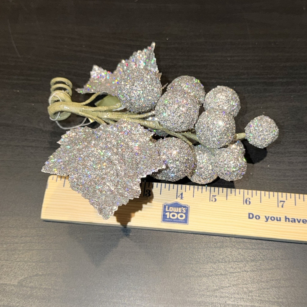 Vtg 2000 Enesco Glitter Grapes Ornament Silver Sparkle Decor Glam Cottagecore - Picture 5 of 8